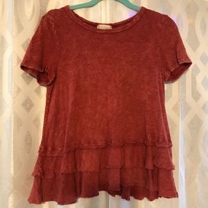 Short Sleeve Ruffled Shirt Altar’d State - L